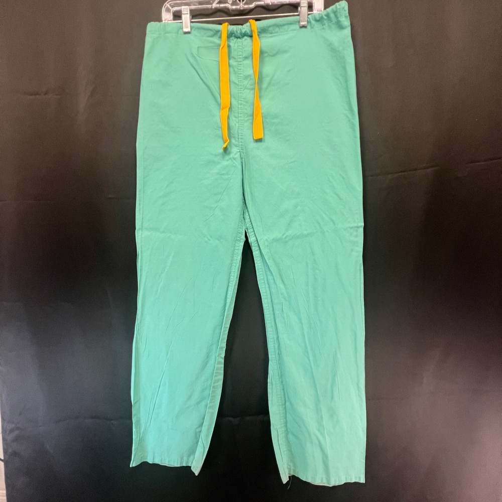 Medline Encore Series Scrub Pants Small Green Yellow Drawstring 700PTJS-CF Flaw